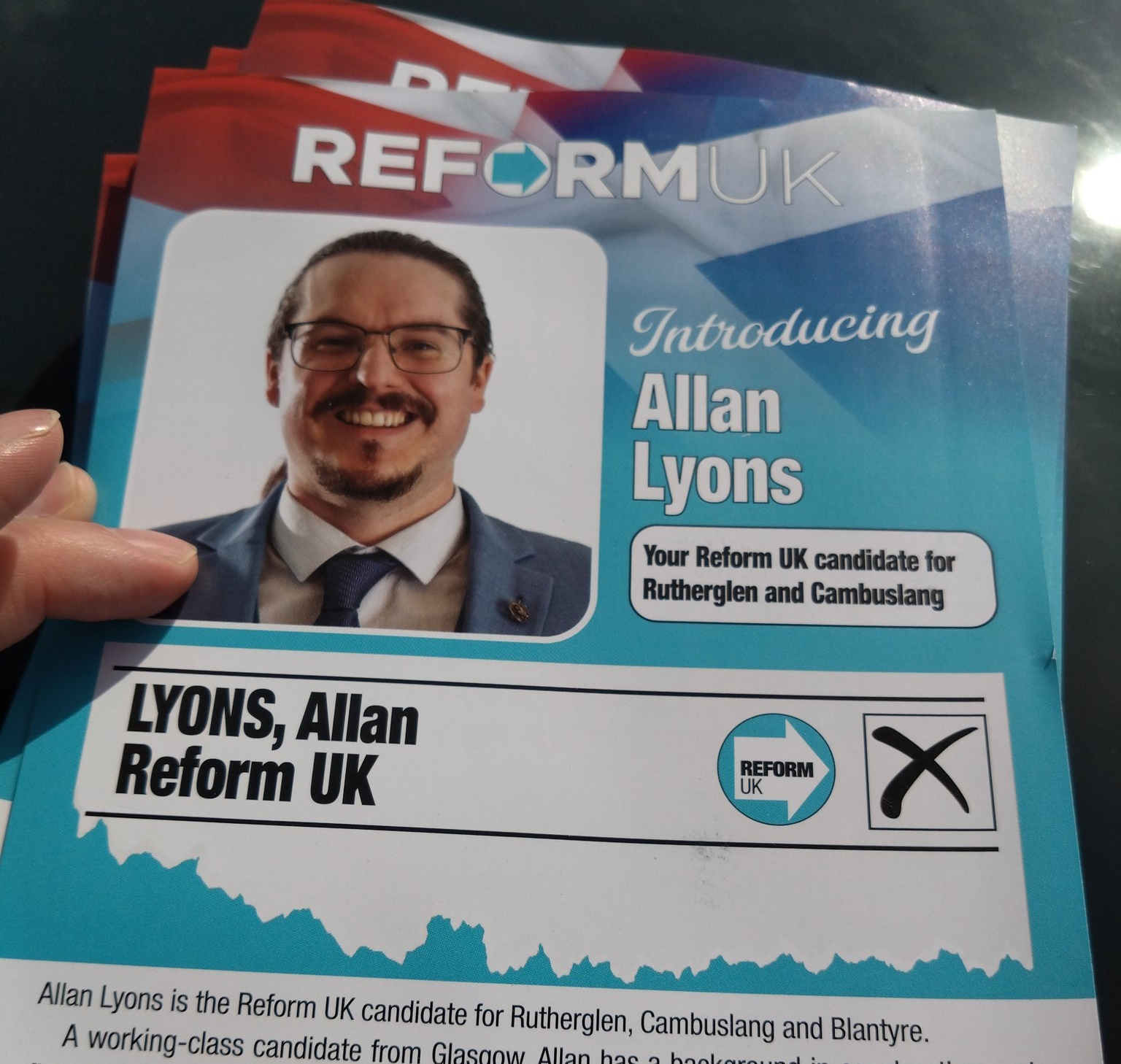 Allan Lyons personalised Reform leaflet